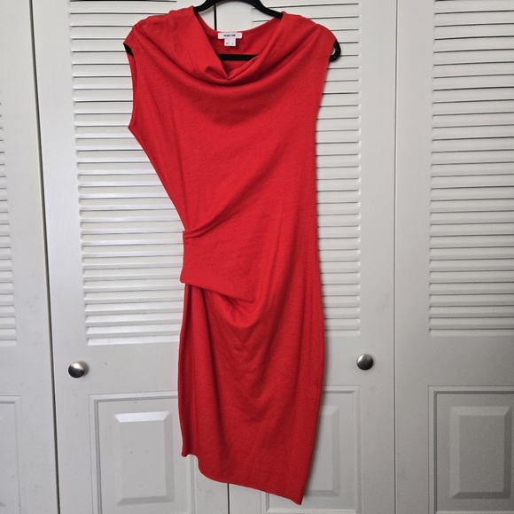Helmut Lang 100% Wool Asymmetrical Jersey Mini Dress Cowl Bodycon Sheath Size P - Picture 2 of 10